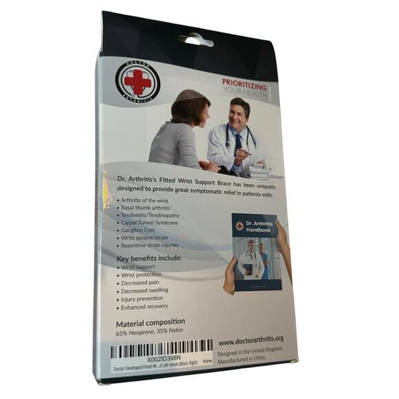 Dr. Arthritis Wrist Support Brace Right Hand Black Neoprene with Handbook Boxed - Picture 2 of 3